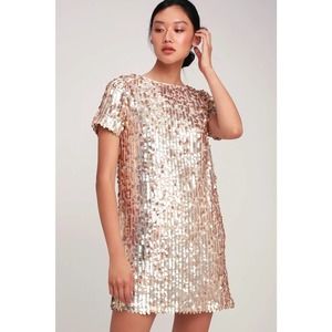 Lulus So Sparkly Blush Sequin Scoop Back Shift Dress Size Small Embellished